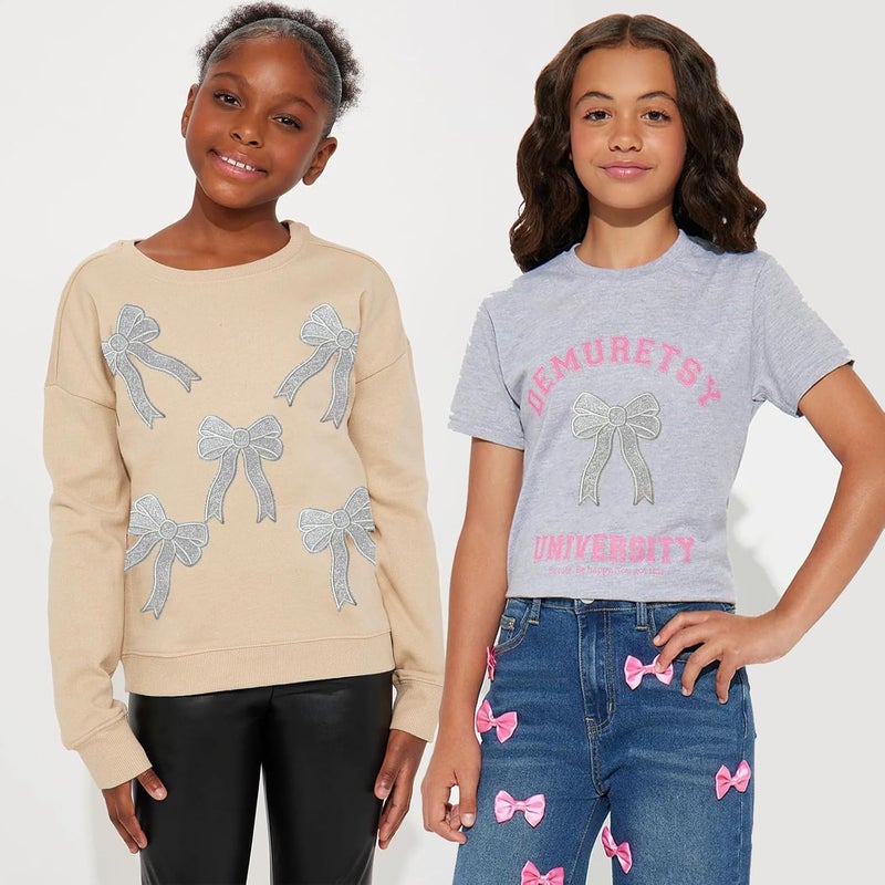 CY Iron On Patches Glitter 5Pcs Sweatshirt Side Bow Embroidered Patch Cute Sequin Applique Sew On Fabric Shiny DIY Decorative Accessories Lovely for Girls Women Clothes Backpacks Jackets,Silver - Image 5